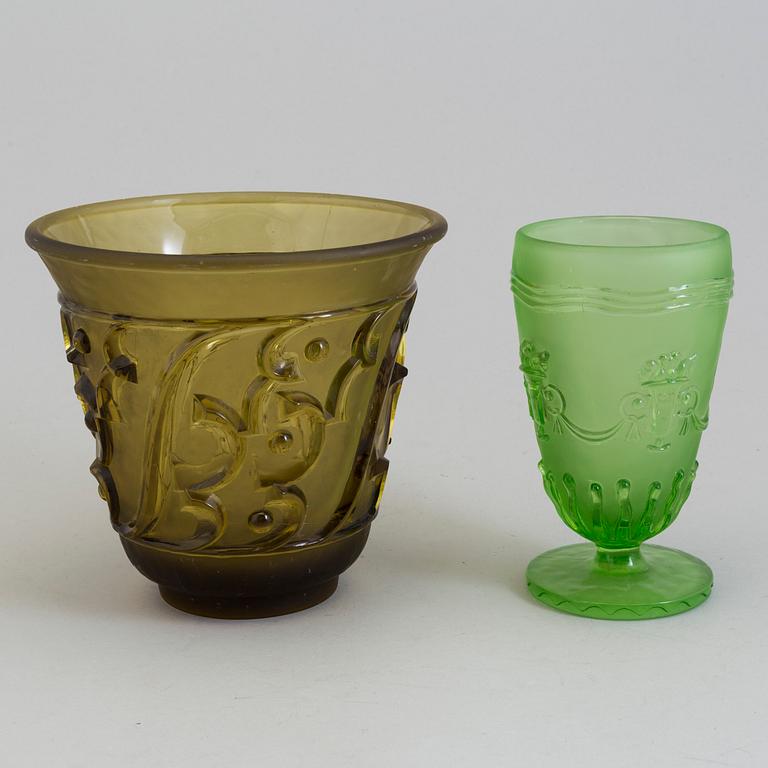 EDVIN OLLERS, vaser, 2 st, glas, Elme Glasbruk, 1920/30-tal.