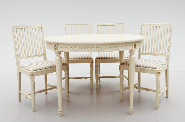 MATSALSMÖBEL, 5 delar, gustaviansk stil, 1900-talets mitt.