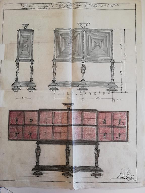 Ernst Spolén, praktskåp, formgivet som förslag till Gyllene Salen, Stockholms Stadshus 1916-19, sannolikt utfört av Hjalmar Jackson.