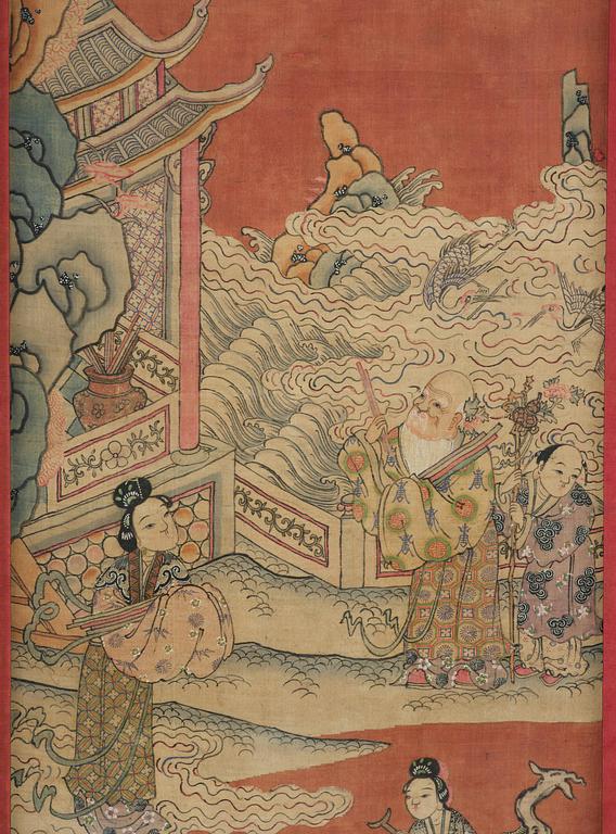 A set of four kesi panels depicting Xiwangmu and the daoist Immortals, late Qing dynasty.