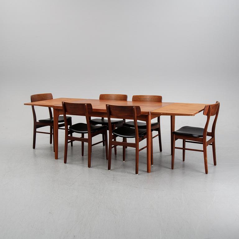 A dining table and six chairs by Henning Kjaernulf, Vejle, second half of the 20th Century.