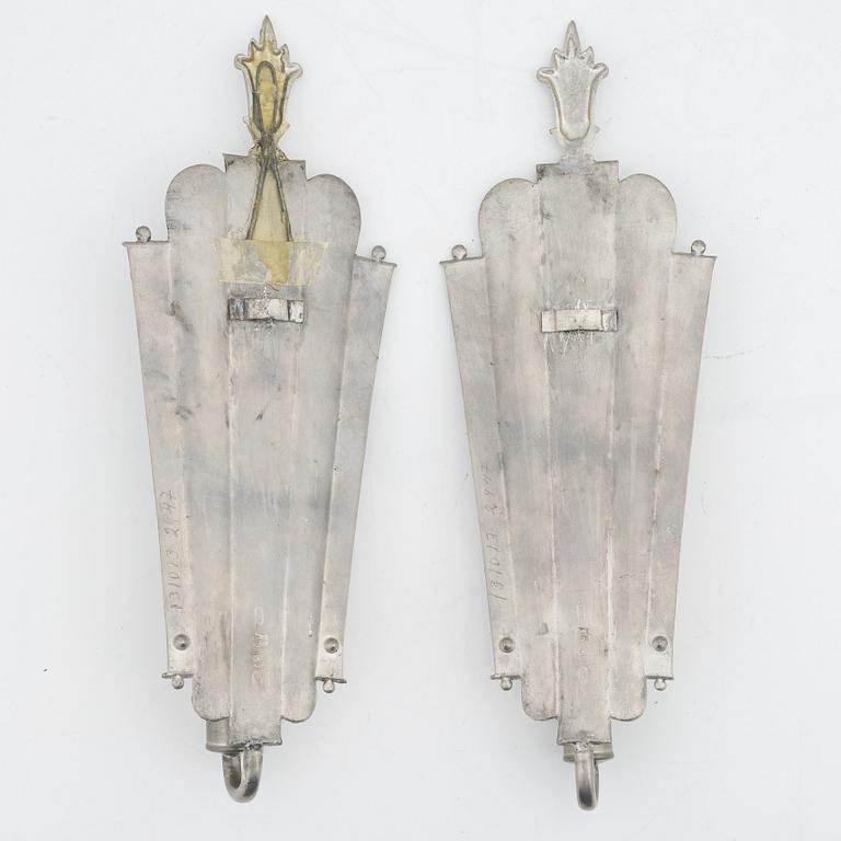 Edvin Ollers, a pair of pewter sconces, Stockholm, 1926.