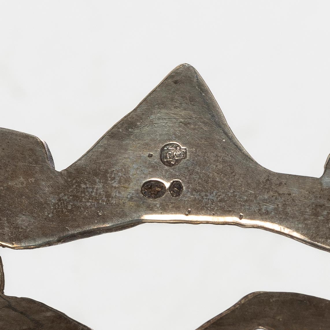 Brödkorgar, 2 st, samt servettringar, 3 st, silver, 1800-1900-tal.