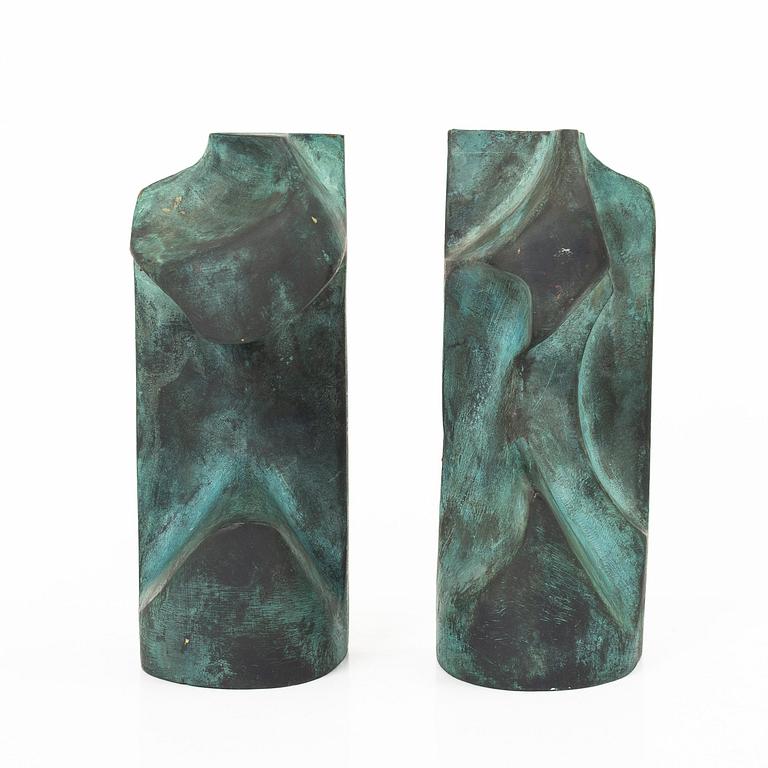 Björn Selder, a pair of green-patinated bronze sculptures/bookends, signed and numbered 4/100.