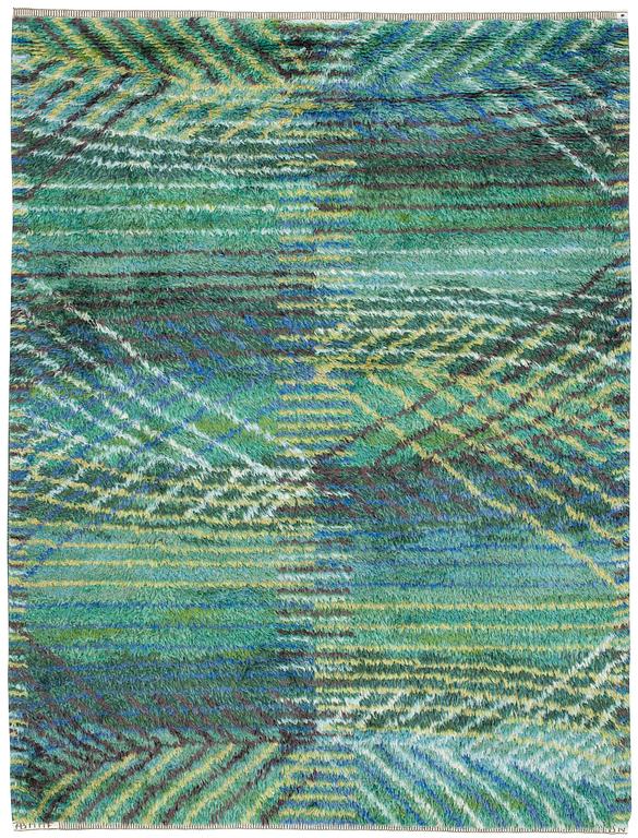 RUG. "Marina grön". Knotted pile (Rya). 211,5 x 157 cm. Signed AB MMF BN.