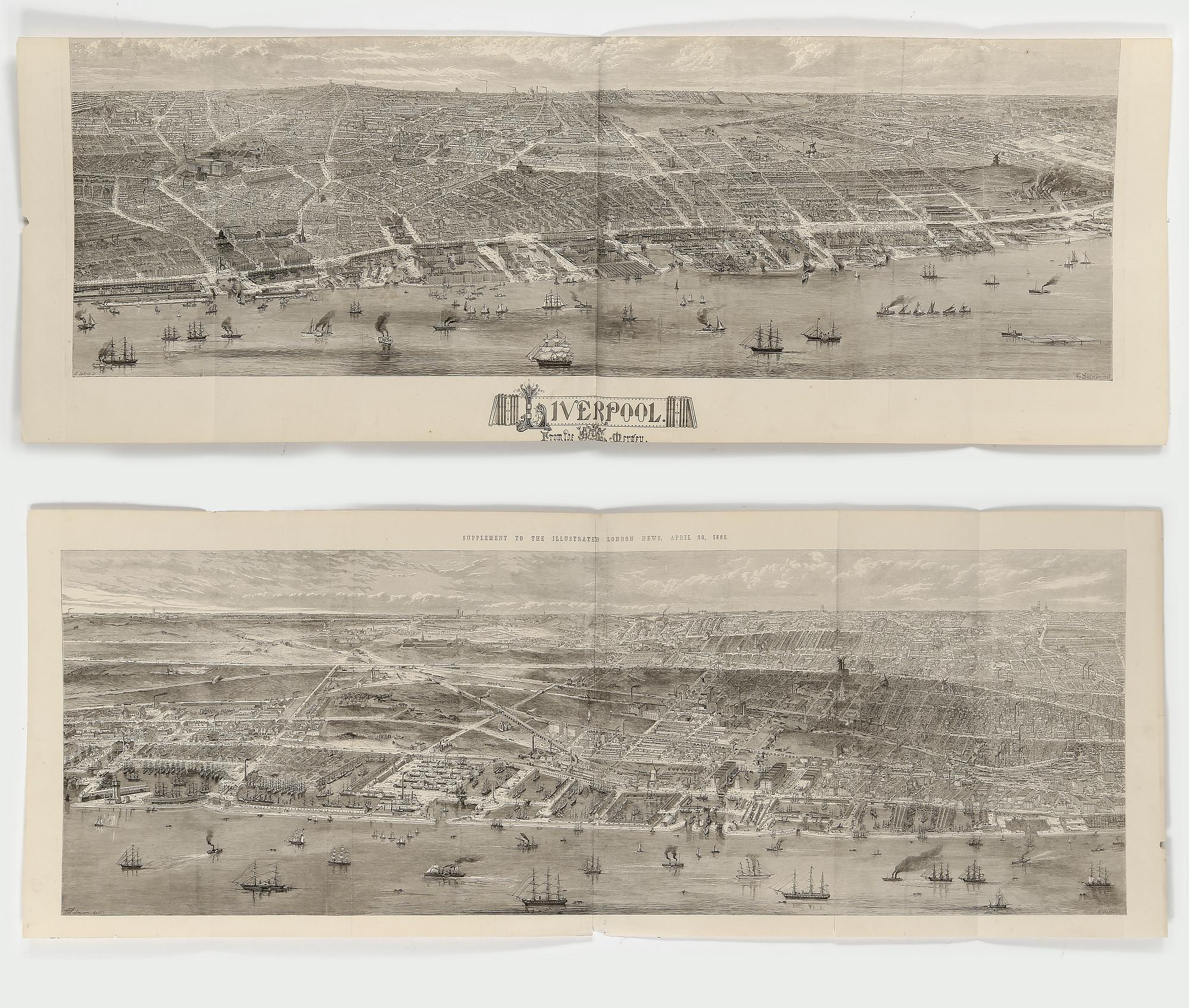 KARTOR, tryck, 2 st, London samt Liverpool, 1800-tal.