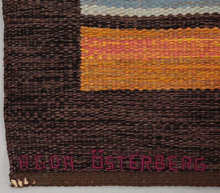 A carpet, flat weave, ca 200,5-202 x 133,5-136 cm, signed Agda Österberg and MB.