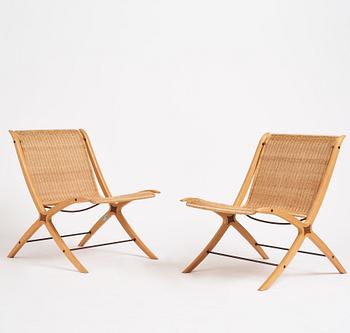 Peter Hvidt & Orla Mølgaard Nielsen, a pair of "X-chair" easy chairs, model "6103", Fritz Hansen, Denmark 1968.