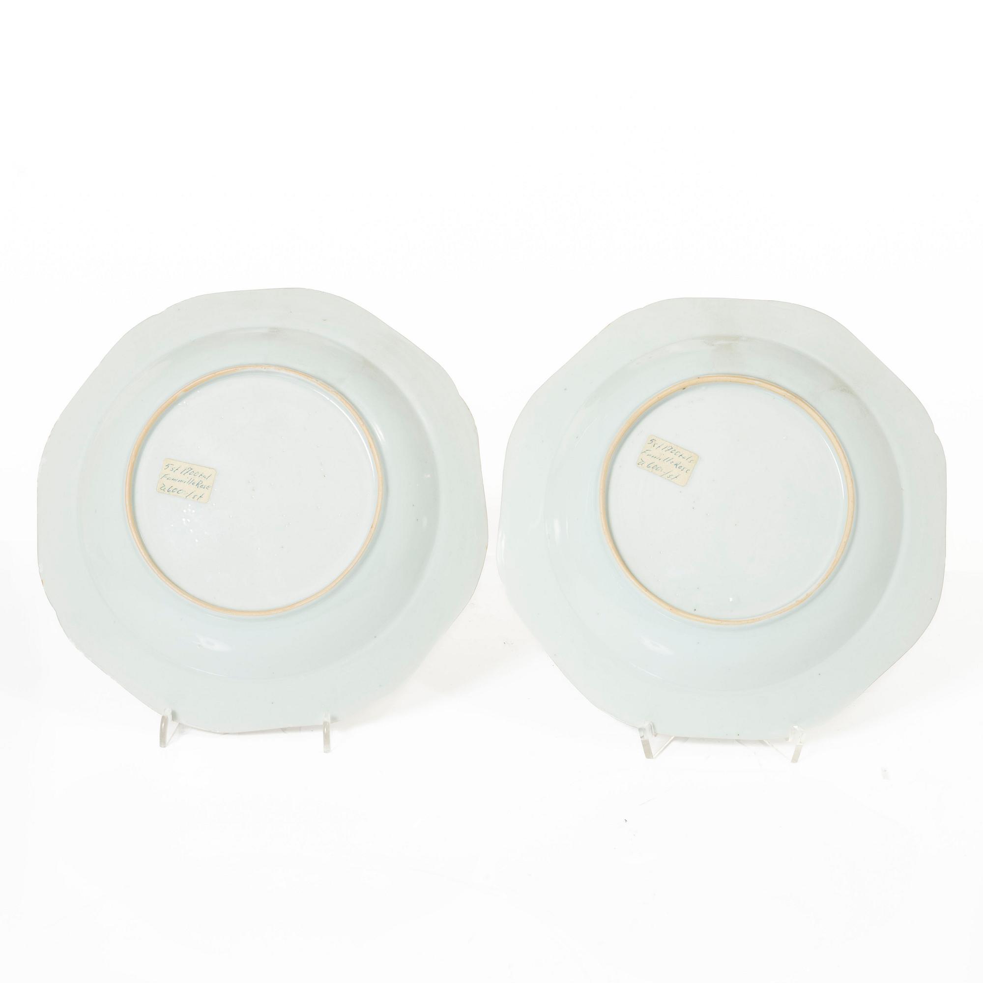 Five porcelain plates, China, Qing dynasty, Qianlong 1736-95.