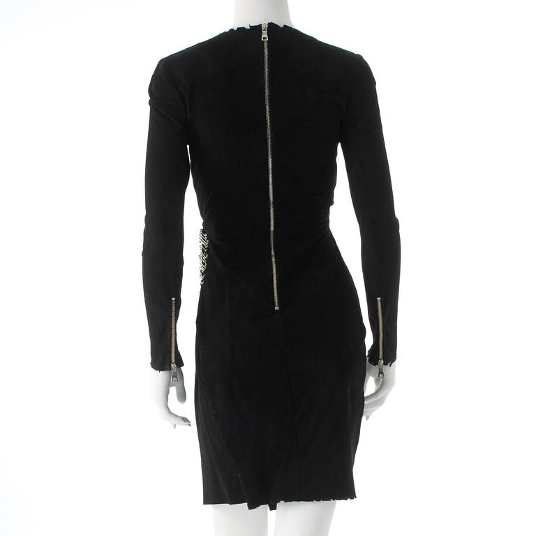 BALMAIN, a black suede dress.