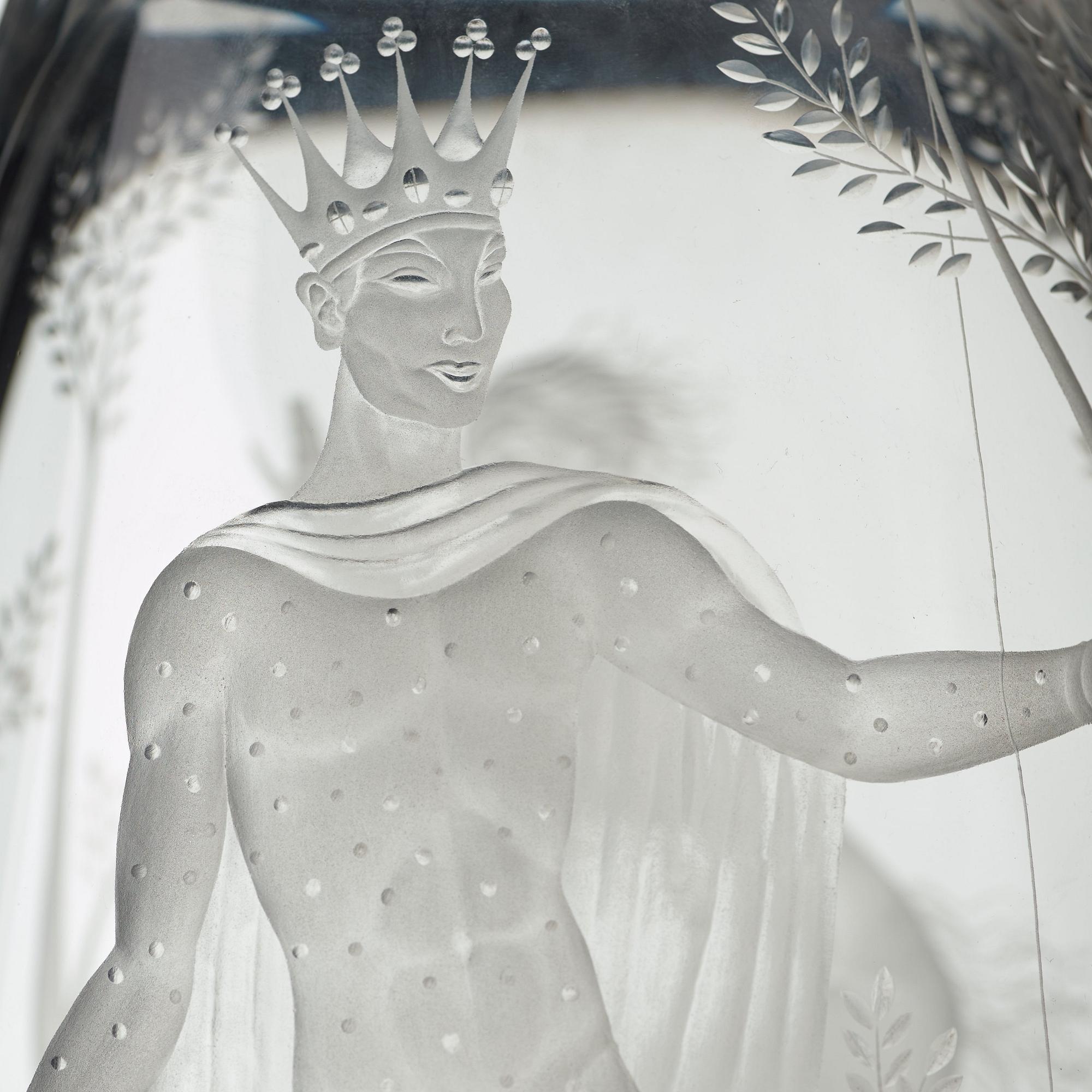 Vicke Lindstrand, an engraved glass vase ''Midsummer night's dream', Kosta, Sweden 1987.