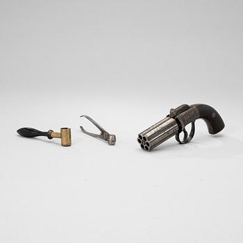 PEPPER-BOX REVOLVER, 6-pipig, Redfern & Bourne, 1830-40.