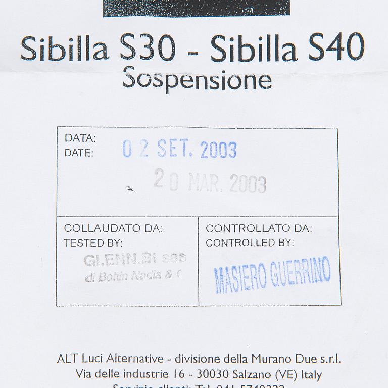 A "Sibilla" pendant light, ALT Luci Alternative, Murano, Italy 2000s.