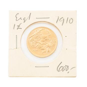 Guldmynt, Storbritannien, Edward VII, 1 Sovereign, 1910.