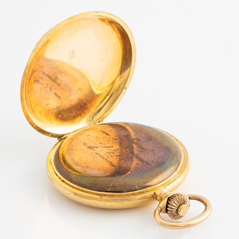 Pocket watch, hunter case, 18K gold, 52.5 mm.