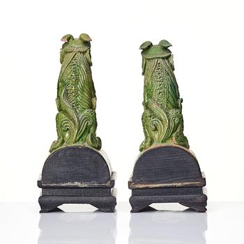 A pair of green glazed roof tiles, Ming dynasty (1368-1644).