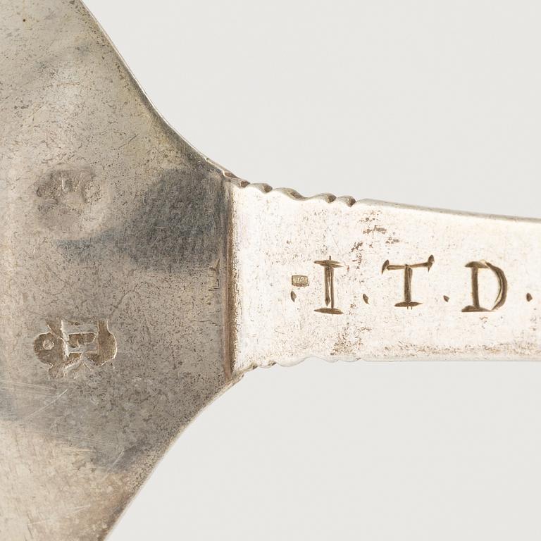 A probably Scandinavian 18th Century silver spoon, unidentified makers mark IK, unclear hallmark.