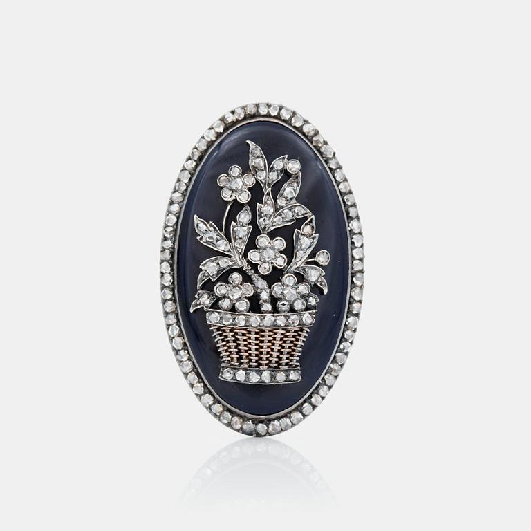 An enamel and rose-cut diamond brooch, probably Georgian.