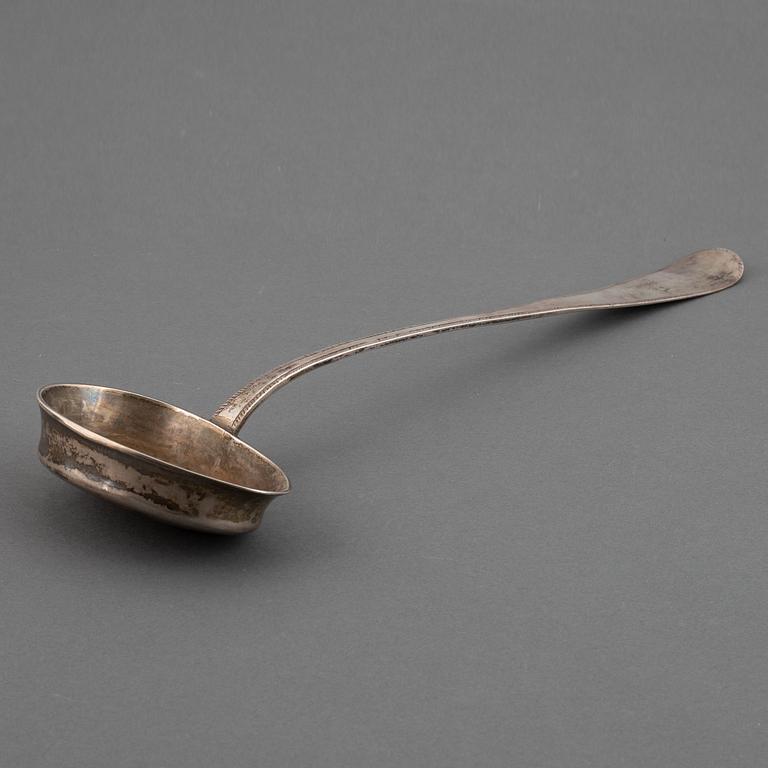 A Swedish 18th century silver soup-laddle, mark of Johan Lund, Gothenburg (1784-1789).