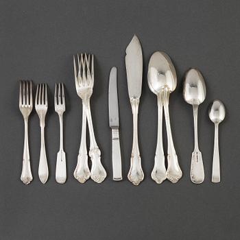 GUSTAF MÖLLENBORG, såssked, Stockholm, 1835 och PARTI SILVERBESTICK, 42 delar, bl.a. Rosenholm. Vikt 1183 g.