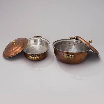 KASTRULLER, 2 st, koppar, 1900-talets mitt.