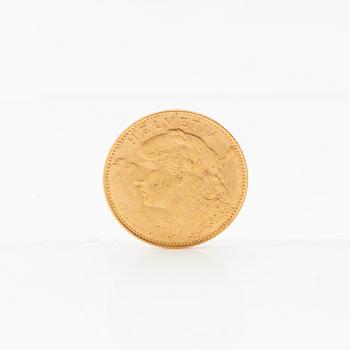 Gold coin 10 francs 1922 Switzerland.