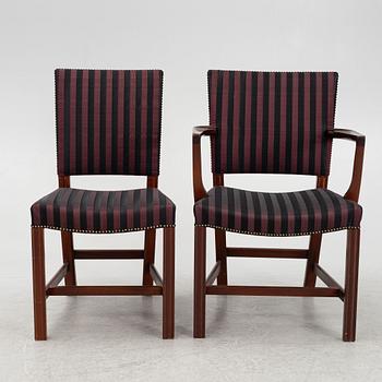 Kaare Klint, eight mid armchairs and two chairs, model "Red Chair", Ruud Rasmussen, Denmark, mid 20th century.