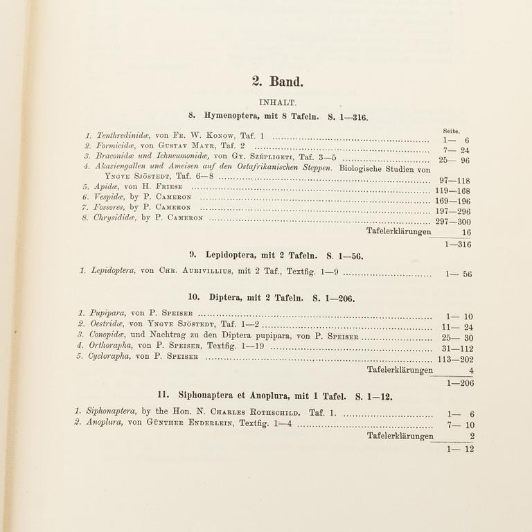 Yngve Sjöstedt, Zoologische Kilimandjaro-Meru Expedition 1905-1906, 3 volumes, P.Palmqvists Aktiebolag Stockholm, 1910.