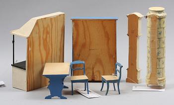 DOCKSKÅPSMÖBLER, 7 st, trä, Nolbyn, Värmland, 1940-tal.