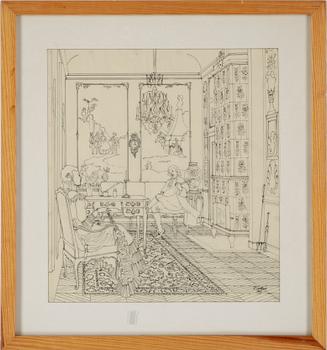 RUDOLF CARLBORG, 9 st, tuschteckningar, sign.