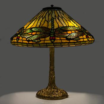 Tiffany Studios, a 'Dragonfly and Pony base' table lamp, New York around 1900.