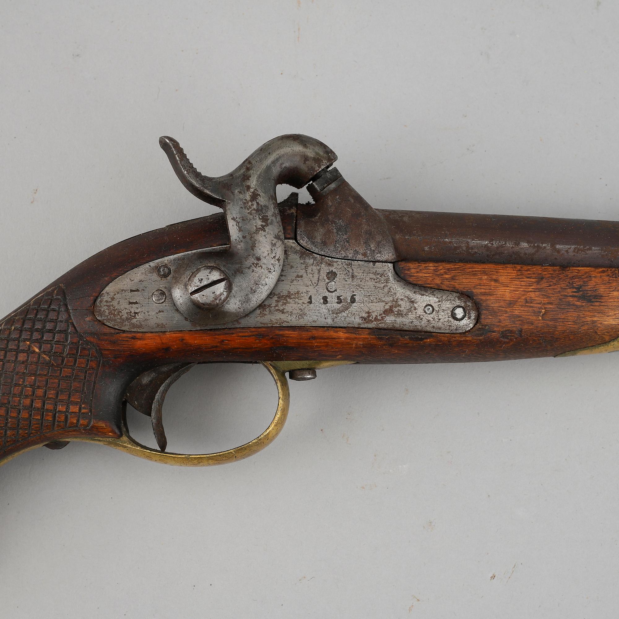 A Swedish rifled percussion pistol 1850 pattern.