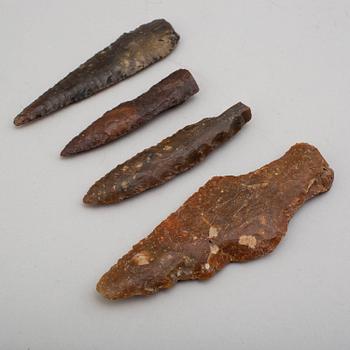 Four neolithic flint points.