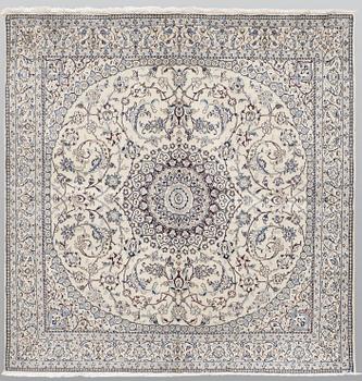A part silk Nain rug, so called 9 LAA, ca 196 x 196 cm.