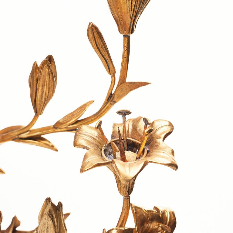 A pair of Louis XV/ Louis XVI five-light candelabra, second part of the 18th century.