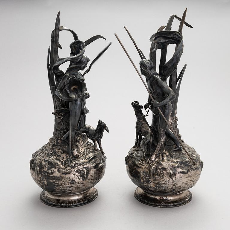 Vaser, 2 st, försilvrad metall, art nouveau, WMF, 1900-talets början.