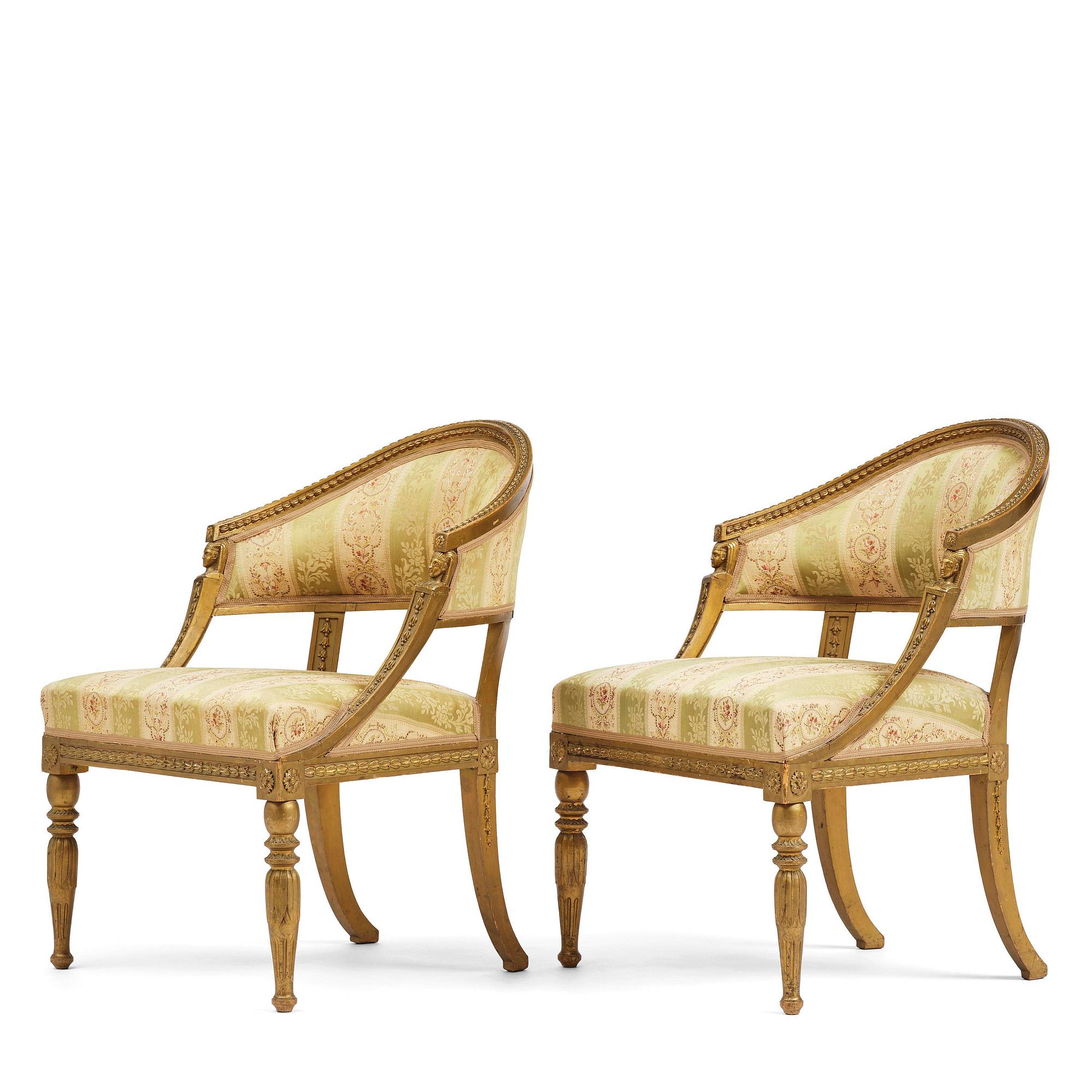 A pair of late Gustavian open armchairs attributed to E. Ståhl (master in Stockholm 1794-1820).