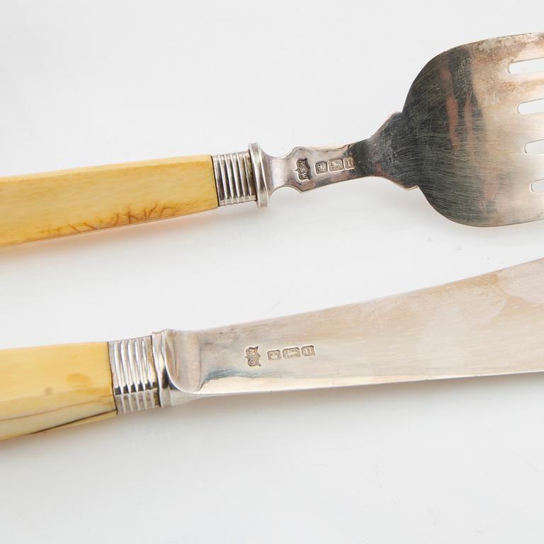 Mappin & Webb fish cutlery 24 + 2 dlr sterling silver Sheffield 1903.