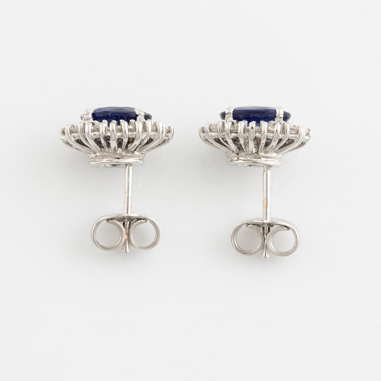Sapphire and brilliant cut diamond earrings.