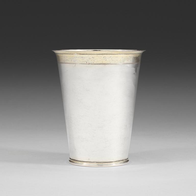 A Swedish early 18th century parcel-gilt beaker, marks of Johan Rudman, Gävle (1689-1727).