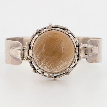 Bangle and pendant silver with cabochon cut rutile quartz, Klintz, necklace Alton.