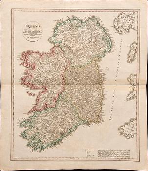 Johann Baptist Homann after, map Ireland, hand colored copper engraving, Nürnberg 18th Century latter part / 19th early.