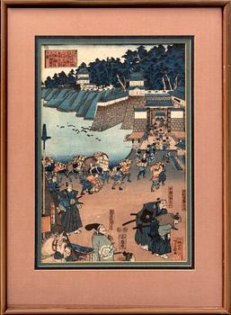 Yoshifuji Utagawa, färgträsnitt, Japan ca 1850.