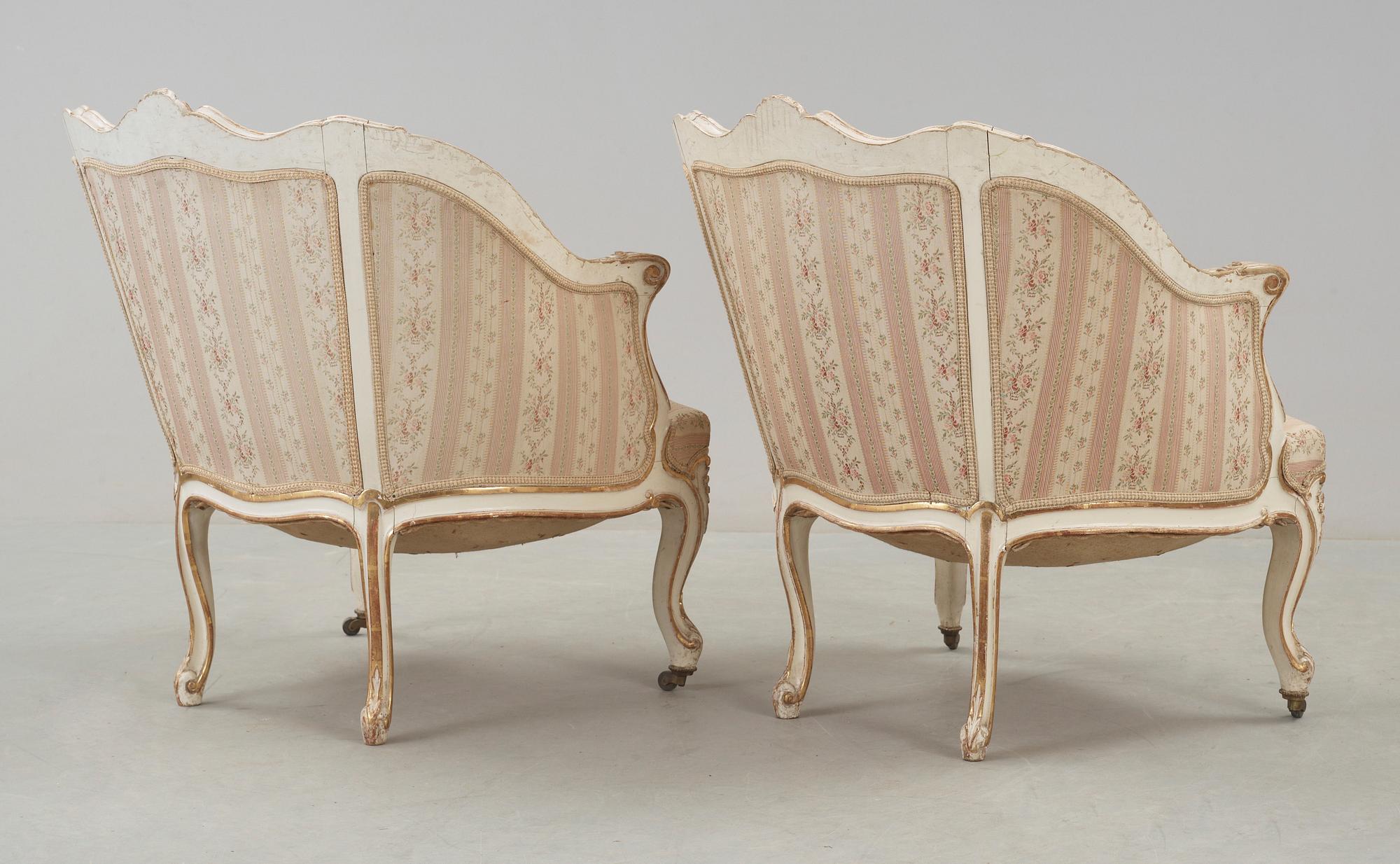 BERGÉRER, ett par, Louis XV-stil, 1900-talets första hälft.