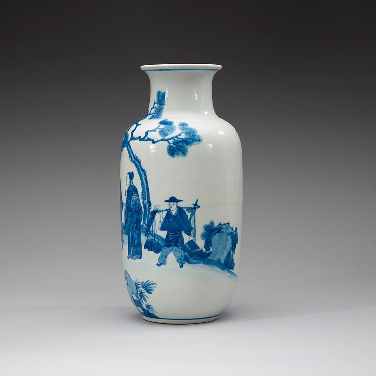 A blue and withe vase, 20th Century with Kangxi six character mark.