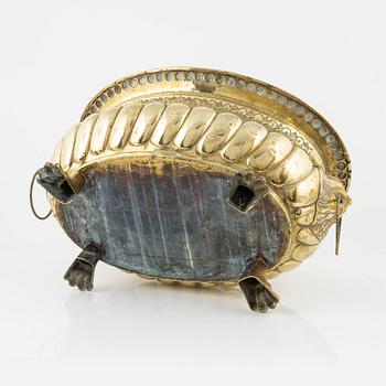 A brass Baroque style jardeniere, late 19th Century.