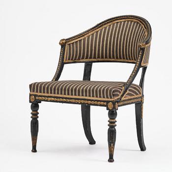 A late Gustavian open armchair, Stockholm, late 18th century.