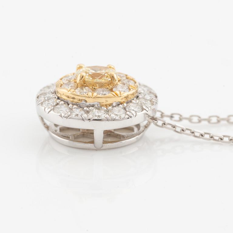 Collier med ovalslipad gul diamant och briljantslipade diamanter.