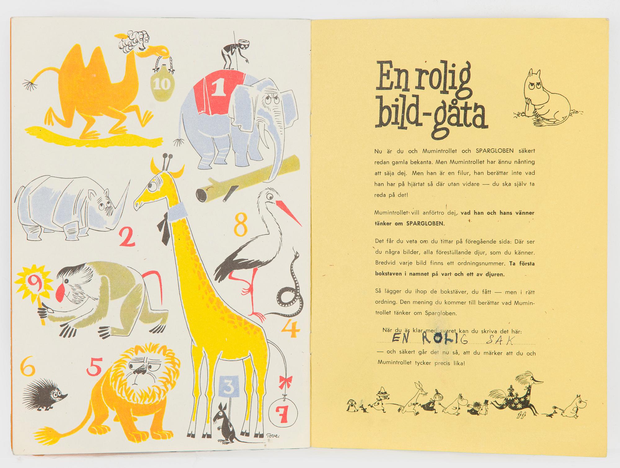 Tove Jansson, Booklet, A Tale of Moomintroll for Föreningsbanken, Helsinki 1956.