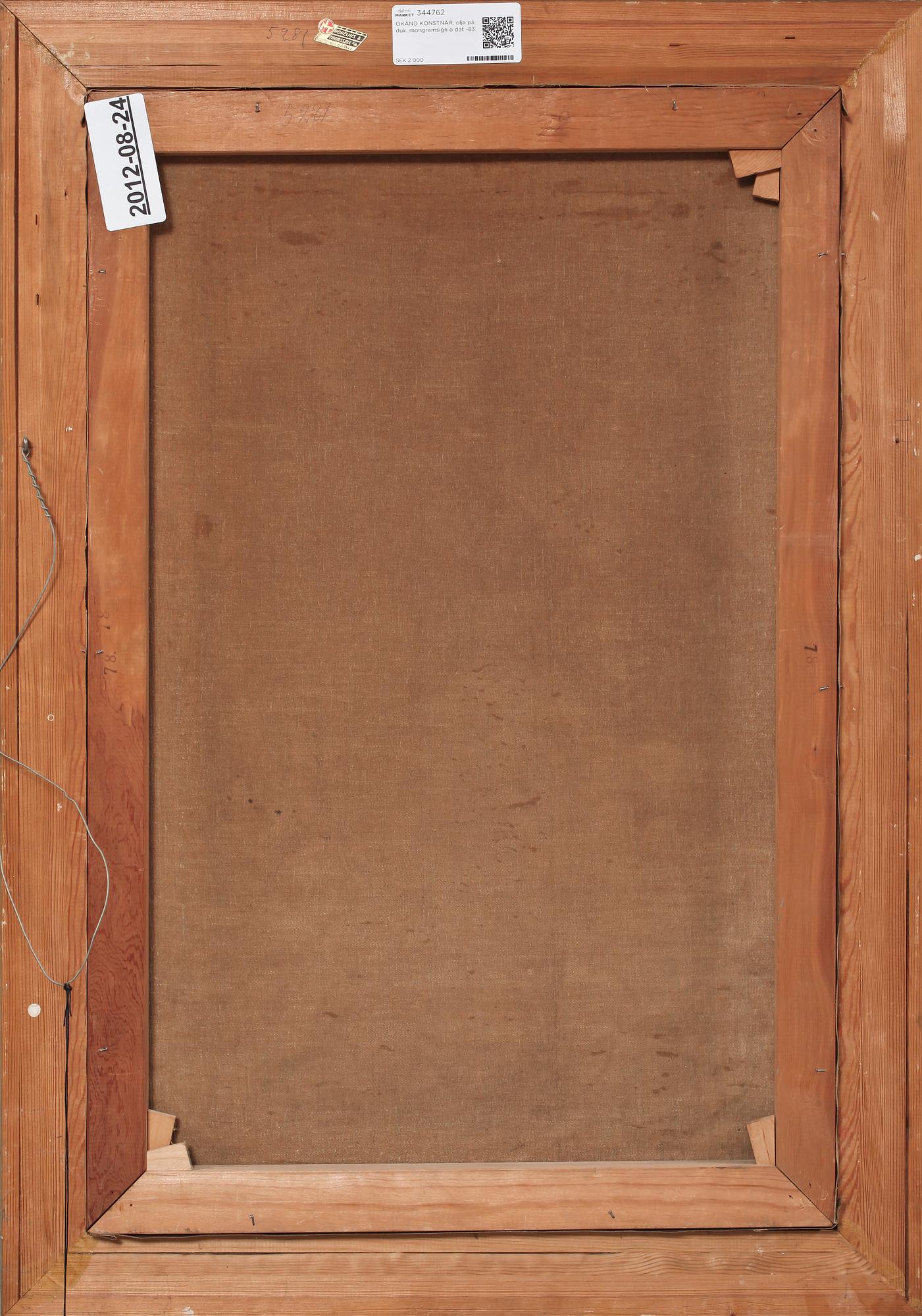 OKÄND KONSTNÄR, olja på duk, mongramsign o dat -83.